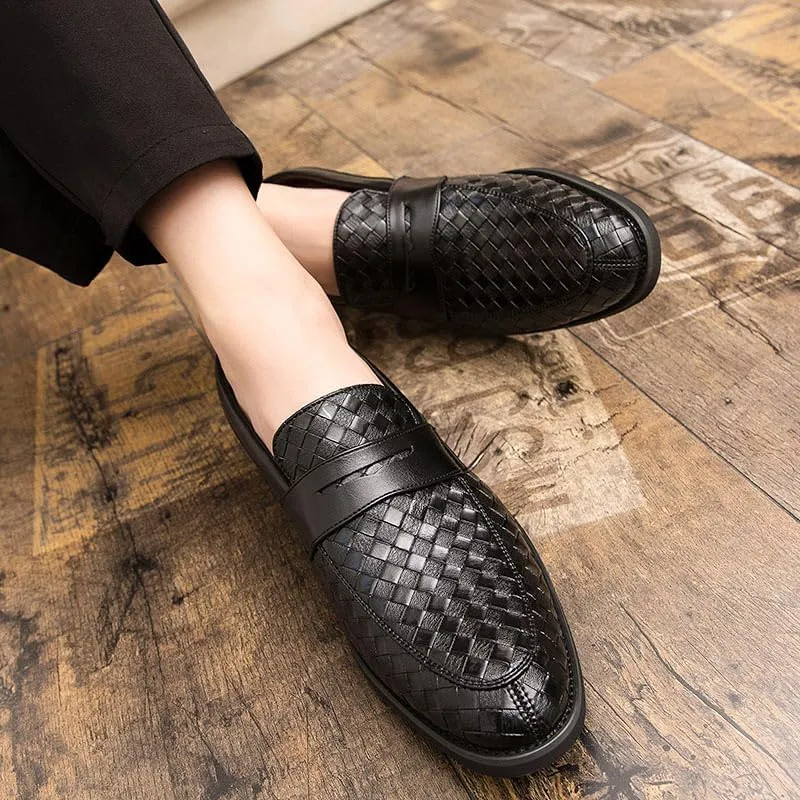 Santimon Men's Slip On Loafers, Comfort Breathable Woven Leather, Classic Penny Slot, Formal Casual Shoes