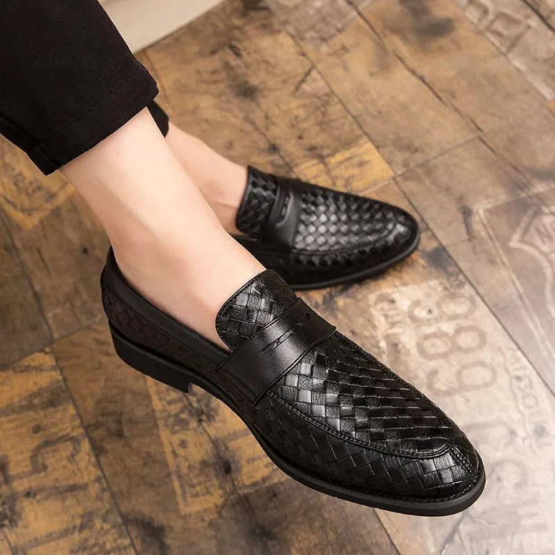 Santimon Men's Slip On Loafers, Comfort Breathable Woven Leather, Classic Penny Slot, Formal Casual Shoes