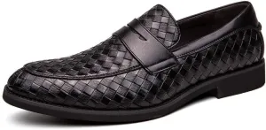 Santimon Men's Slip On Loafers, Comfort Breathable Woven Leather, Classic Penny Slot, Formal Casual Shoes