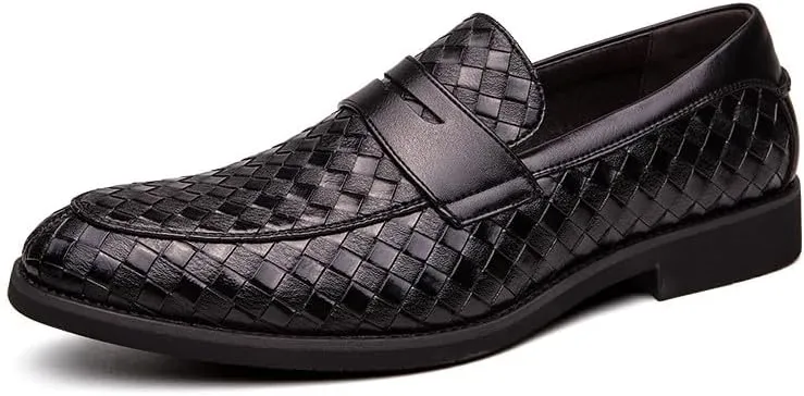 Santimon Men's Slip On Loafers, Comfort Breathable Woven Leather, Classic Penny Slot, Formal Casual Shoes
