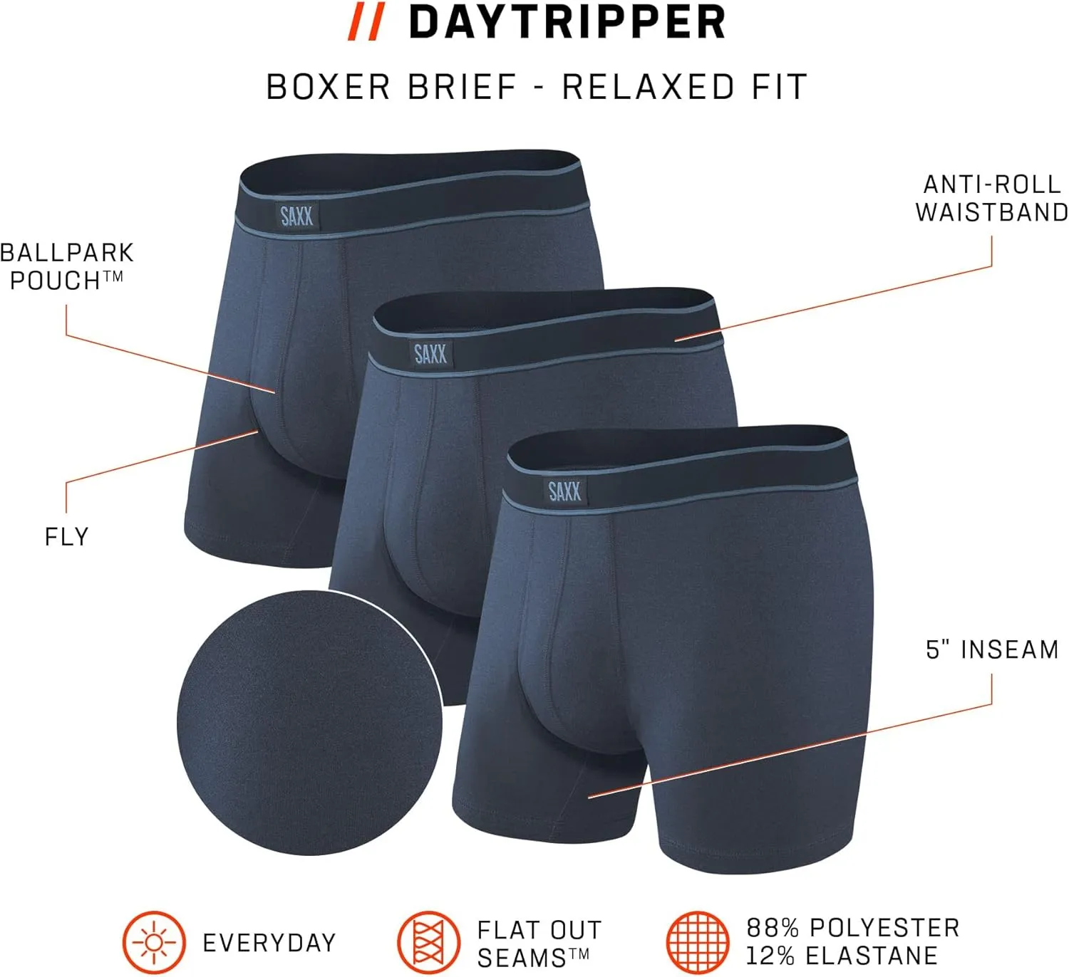 SAXX Underwear Co. - Men's Daytripper Boxer Brief Fly 3Pk With Built-In Pouch Support - Underwear For Men
