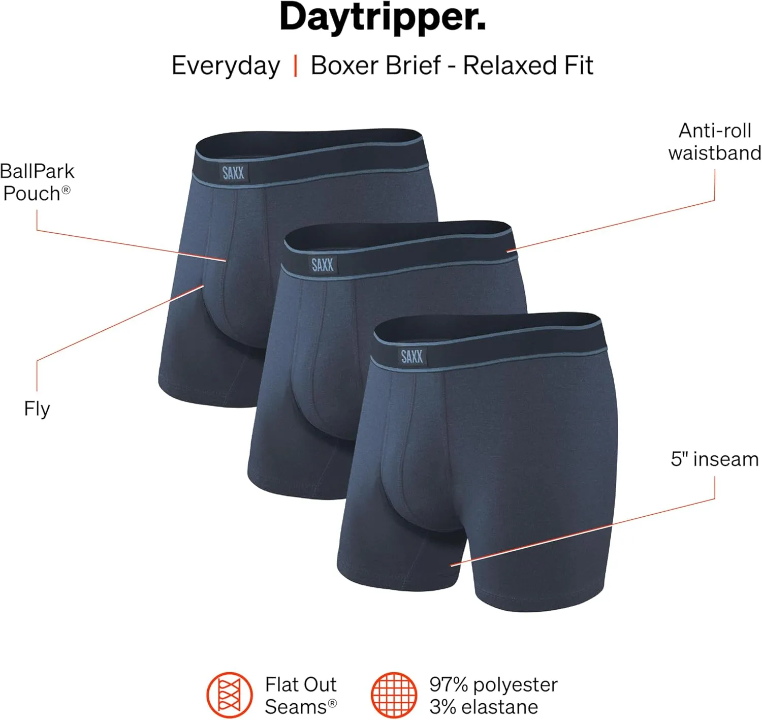 SAXX Underwear Co. - Men's Daytripper Boxer Brief Fly 3Pk With Built-In Pouch Support - Underwear For Men