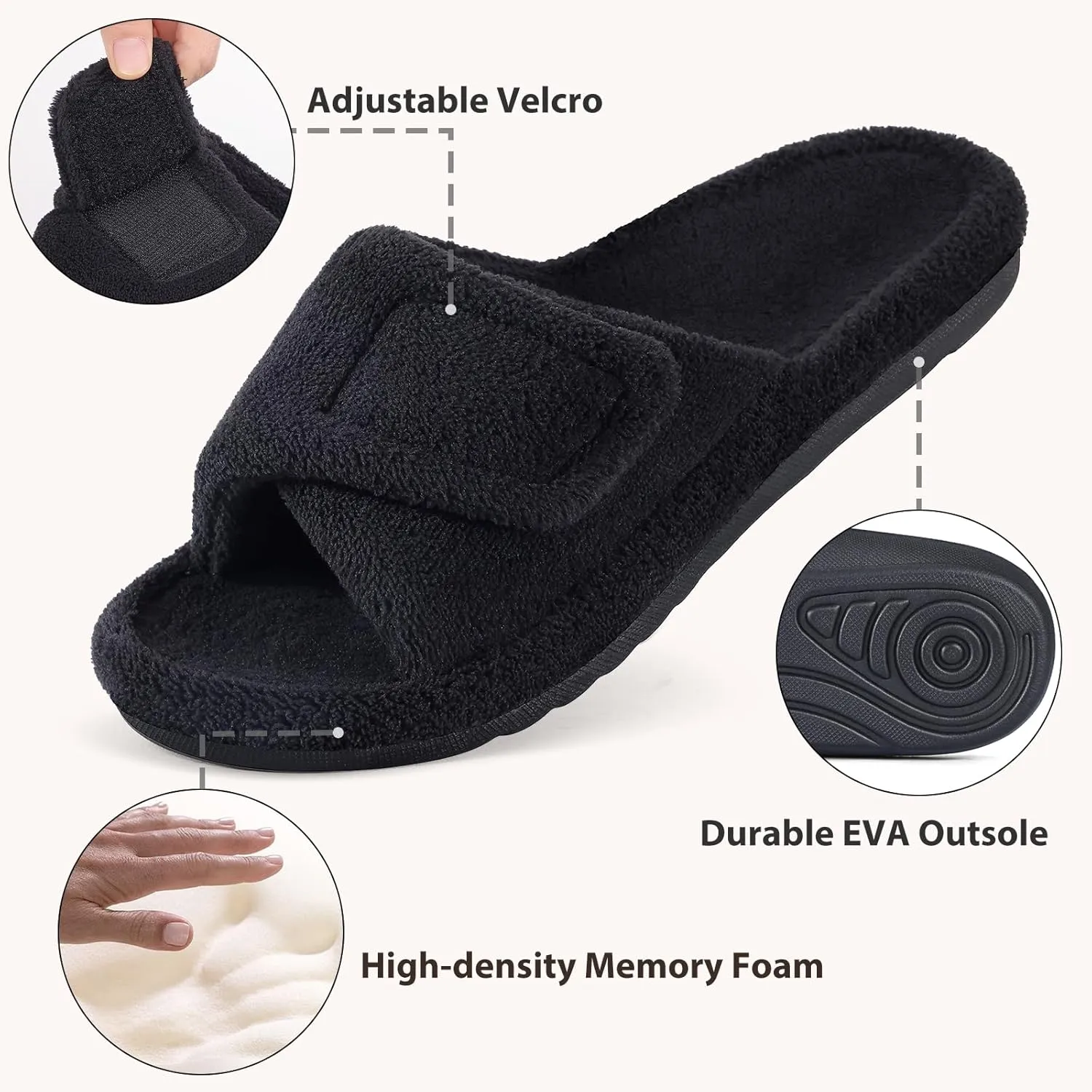 shevalues Orthopedic Slippers for Women with Arch Support Adjustable Open Toe House Shoes for Plantar Fasciitis