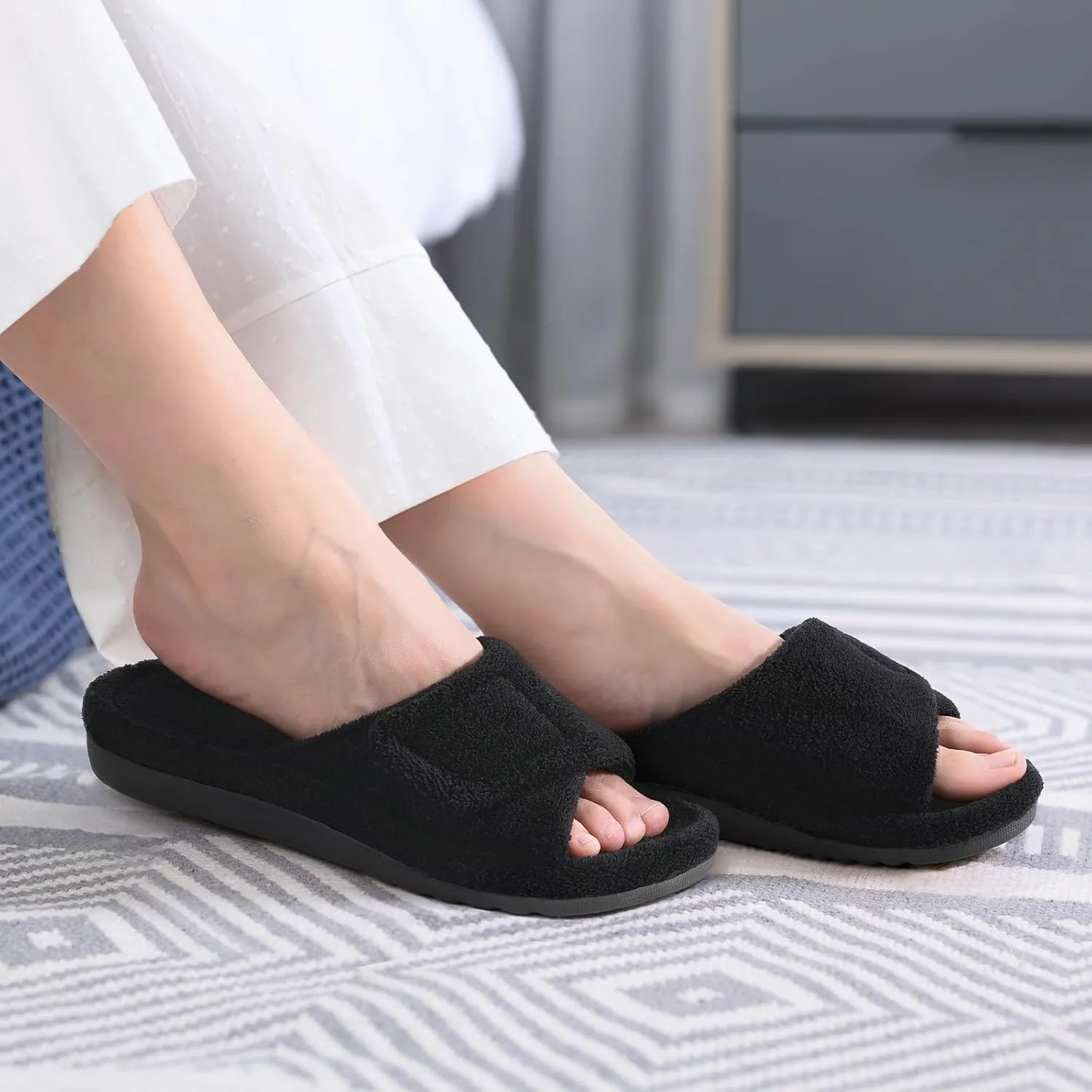 shevalues Orthopedic Slippers for Women with Arch Support Adjustable Open Toe House Shoes for Plantar Fasciitis