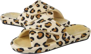 shevalues Summer Arch Support Slippers for Women Adjustable Terry Cloth Fuzzy Indoor Slippers Open Toe House Shoes, Leopard 10 Women/8.5 Men