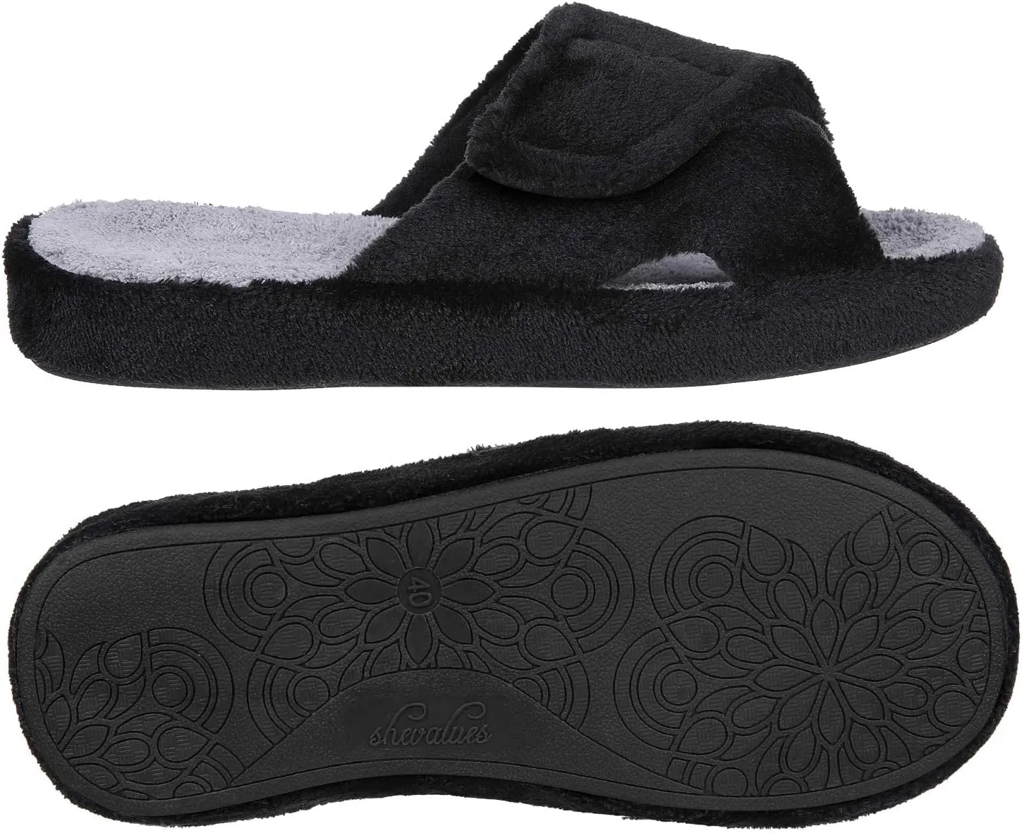 shevalues Summer Arch Support Slippers for Women Adjustable Terry Cloth Fuzzy Indoor Slippers Open Toe House Shoes