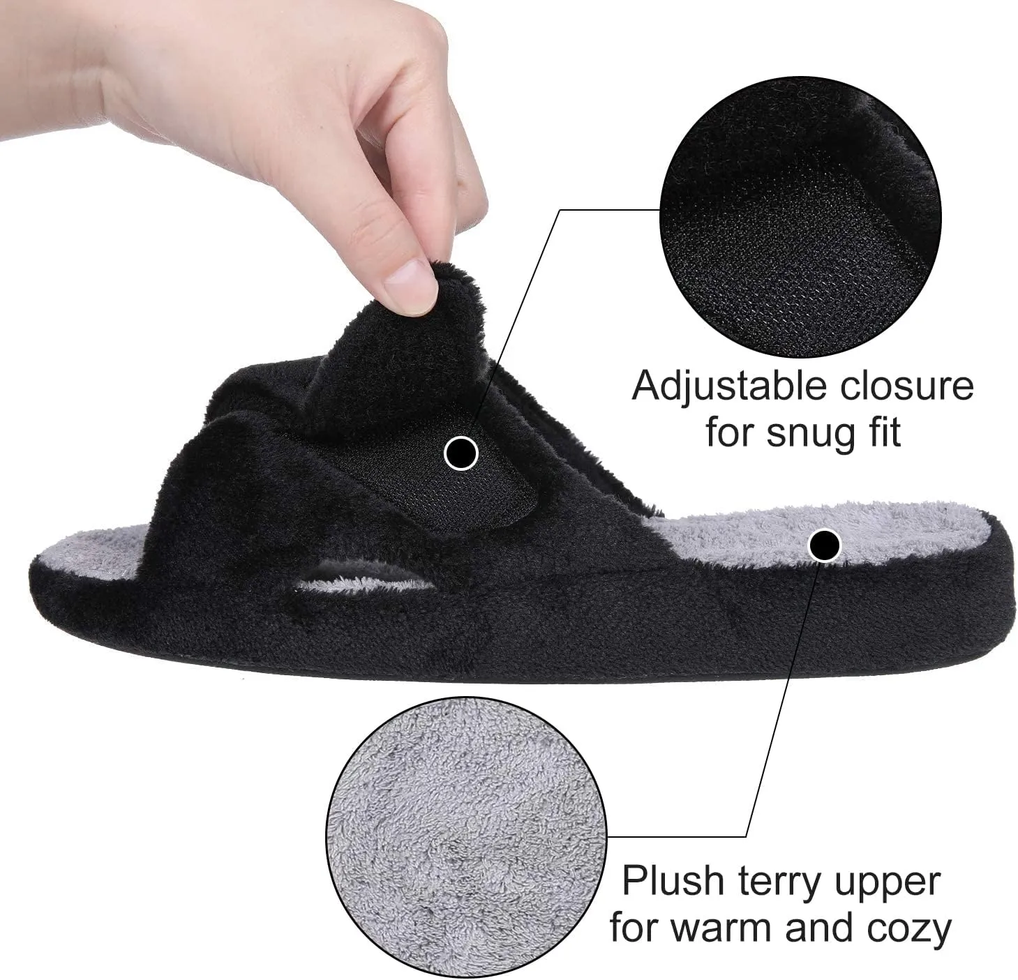 shevalues Summer Arch Support Slippers for Women Adjustable Terry Cloth Fuzzy Indoor Slippers Open Toe House Shoes