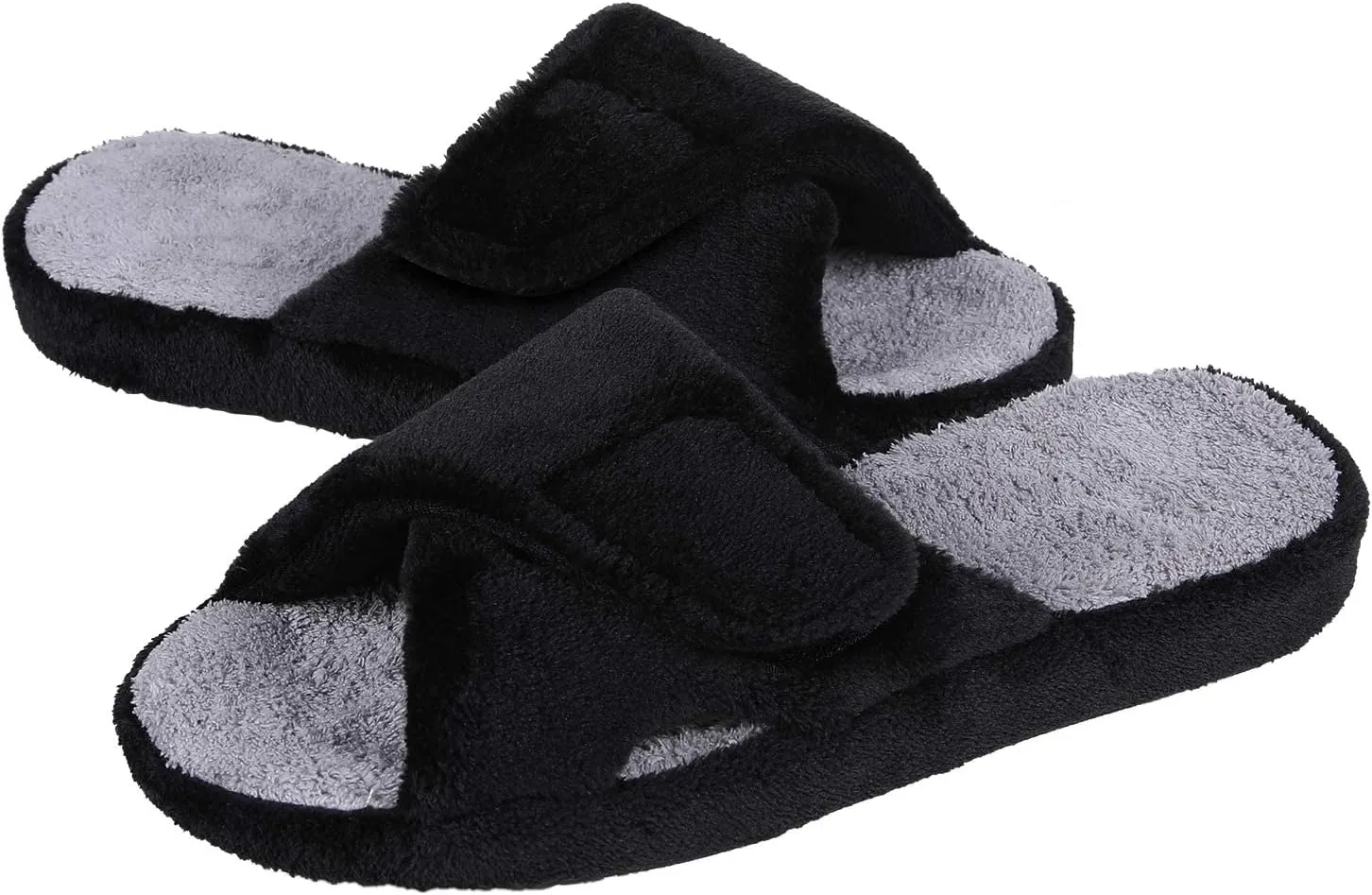 shevalues Summer Arch Support Slippers for Women Adjustable Terry Cloth Fuzzy Indoor Slippers Open Toe House Shoes