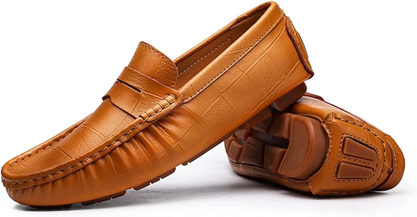 Smoking Loafer for Men Round Toe Faux Crocodile Leather Penny Loafer Comfortable Flexible Soft Driving Slip On for Any Attire