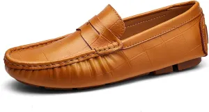 Smoking Loafer for Men Round Toe Faux Crocodile Leather Penny Loafer Comfortable Flexible Soft Driving Slip On for Any Attire