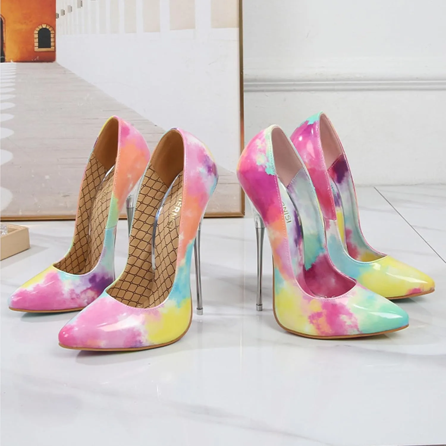 Spring Women's Patterned High Heels Hand-Painted Art Fine Heeled Pointed Women's Shoes Graffiti Nightclub Party Shoes