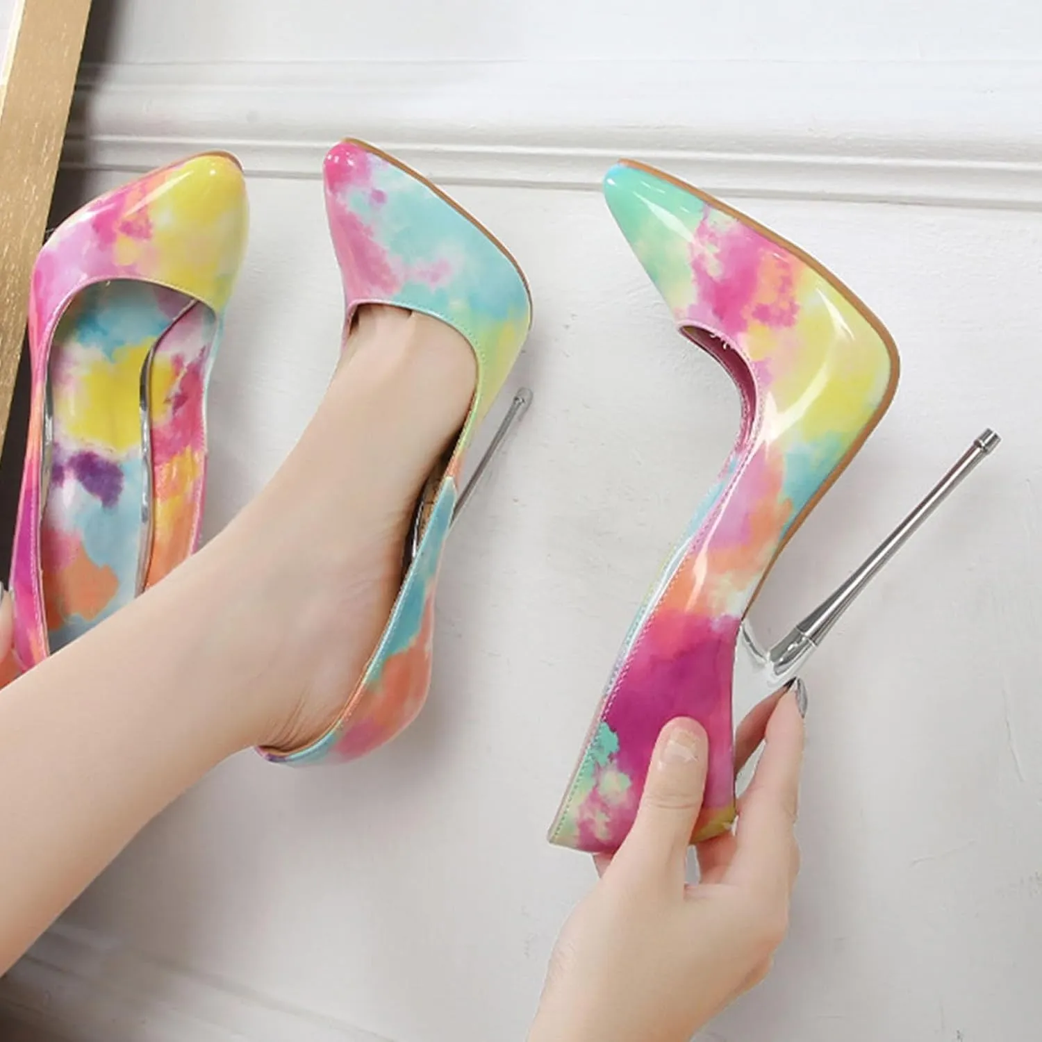 Spring Women's Patterned High Heels Hand-Painted Art Fine Heeled Pointed Women's Shoes Graffiti Nightclub Party Shoes