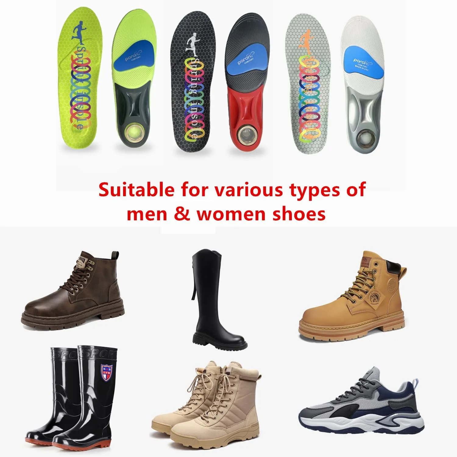 Springs with Airbag Sports Insoles for Men Women, Running Memory Foam Insoles for Shock Absorption, Plantar Fasciitis Arch Support Insoles (Black, Men 9-11/ Women 10-12-300mm)