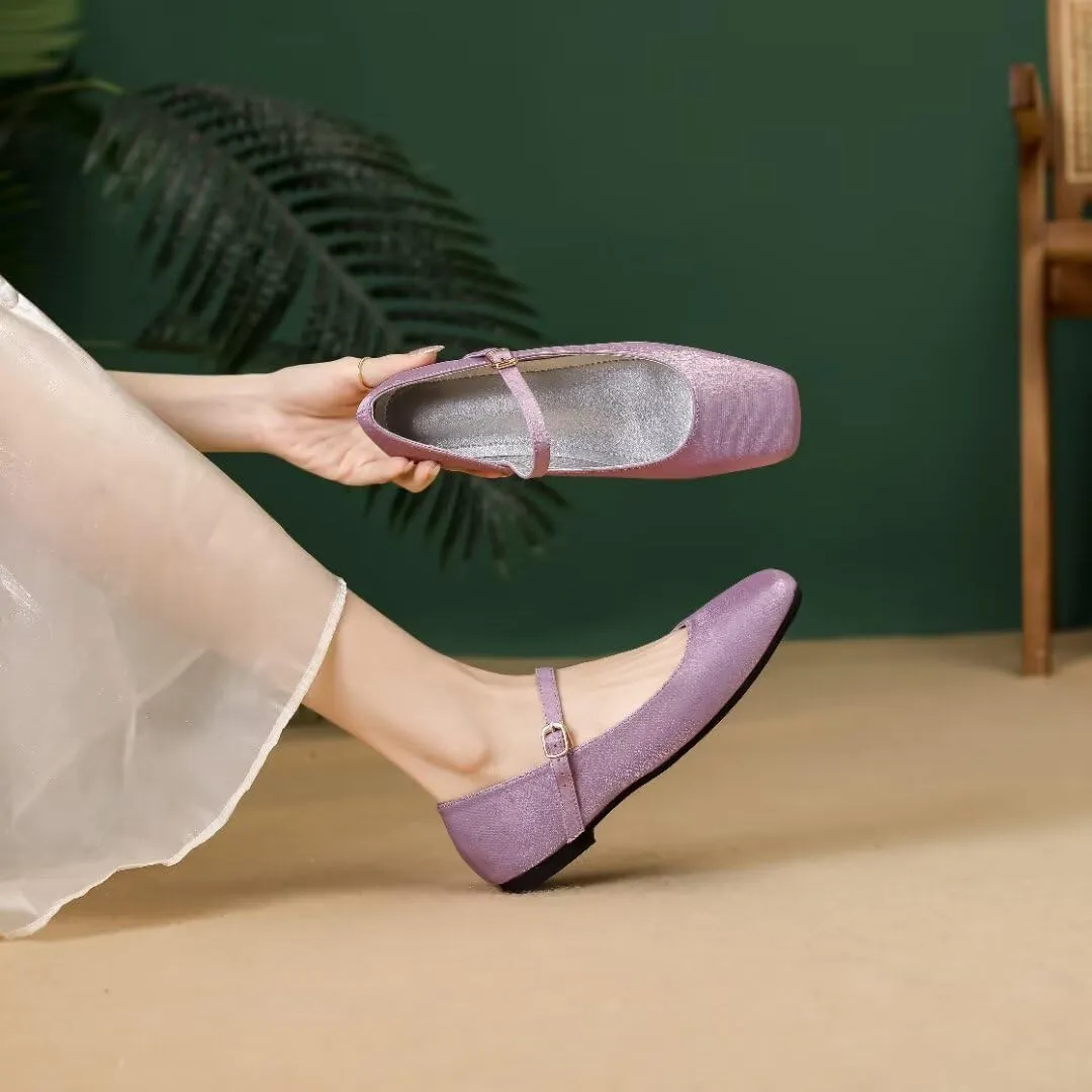 Stunner Women's Retro Square Toe Mary Jane Flats Comfortable One Line Strap Flats