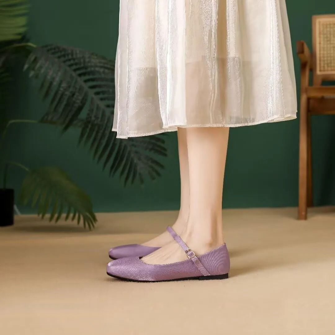 Stunner Women's Retro Square Toe Mary Jane Flats Comfortable One Line Strap Flats