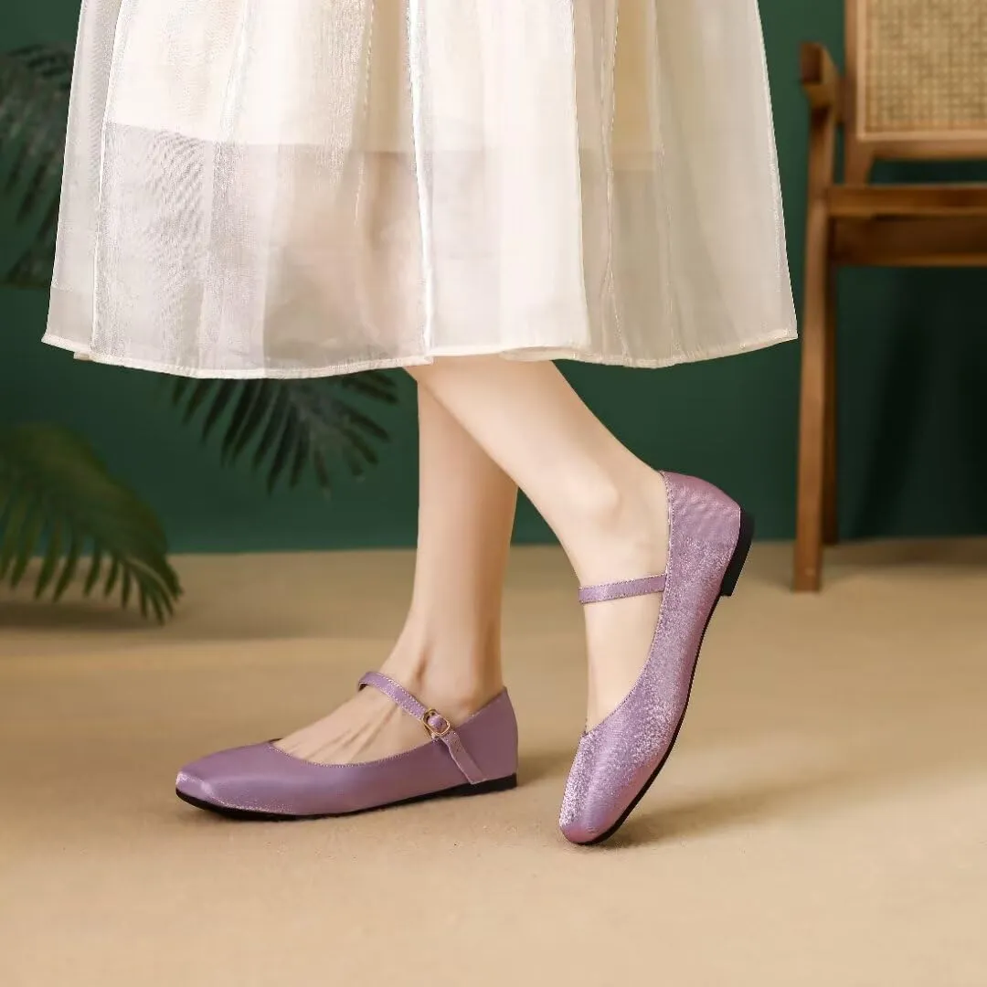 Stunner Women's Retro Square Toe Mary Jane Flats Comfortable One Line Strap Flats
