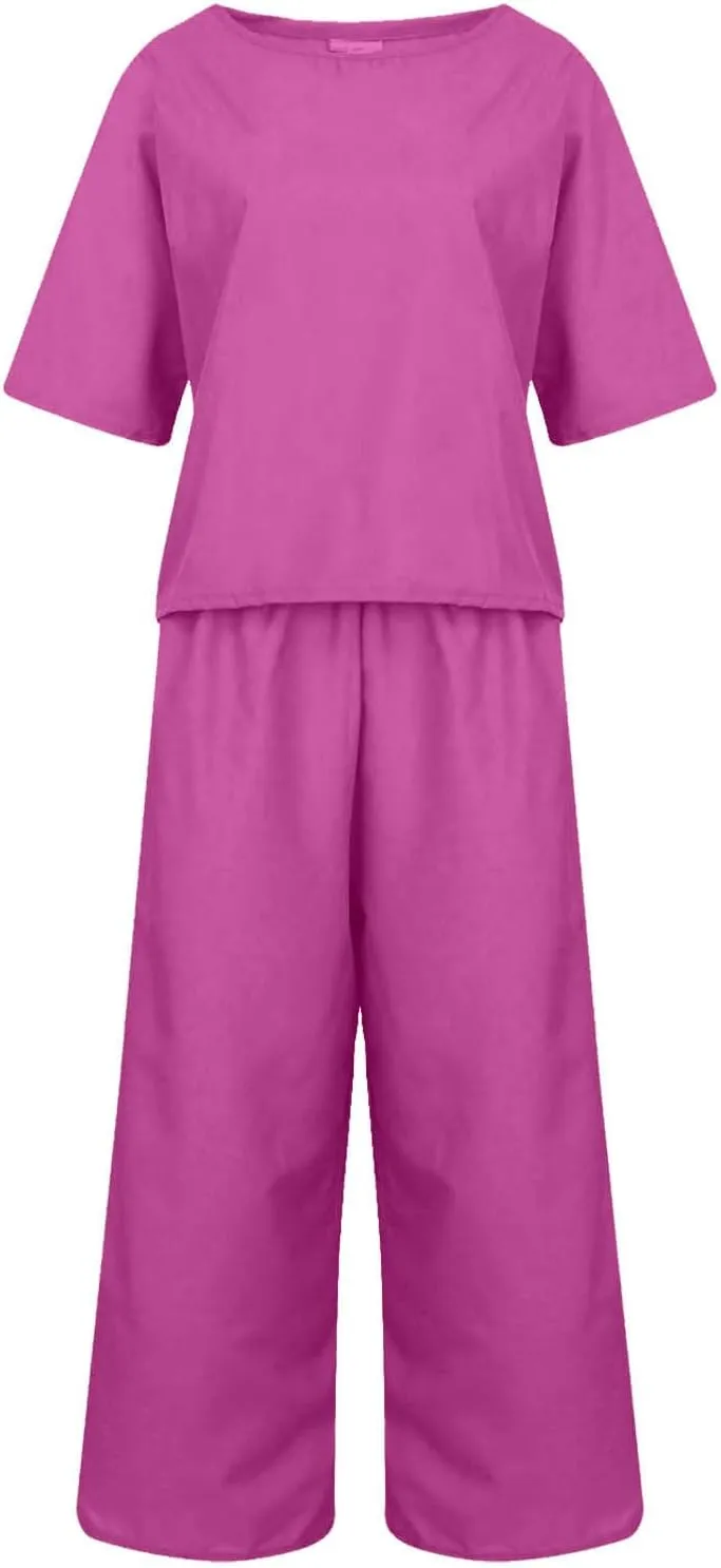 Summer 2 Piece Sets For Women 2024 Casual Loose Tops & Wide Leg Pants Matching Lounge Set Linen Beach Vacation Outfits