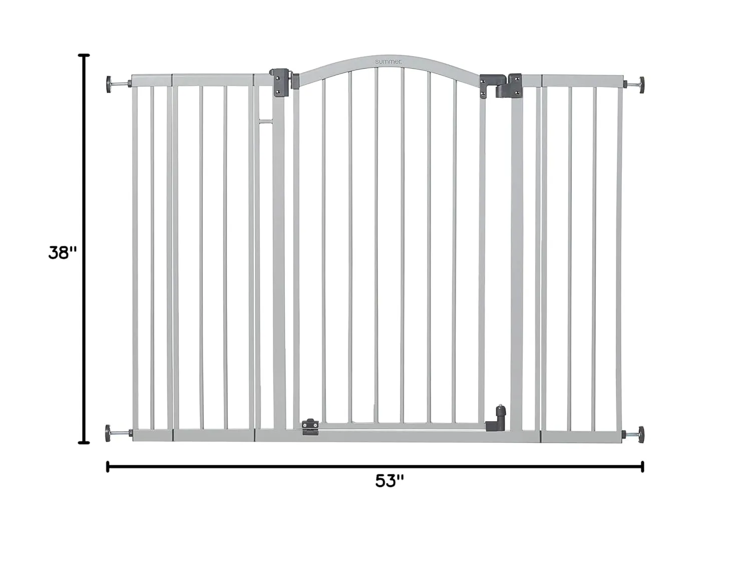 Summer Infant Extra Tall & Wide Safety Pet and Baby Gate, 29.5"-53" Wide, 38" Tall, Pressure or Hardware Mounted, Install on Wall or Banister in Doorway or Stairway, Auto Close Walk-Thru Door - Gray