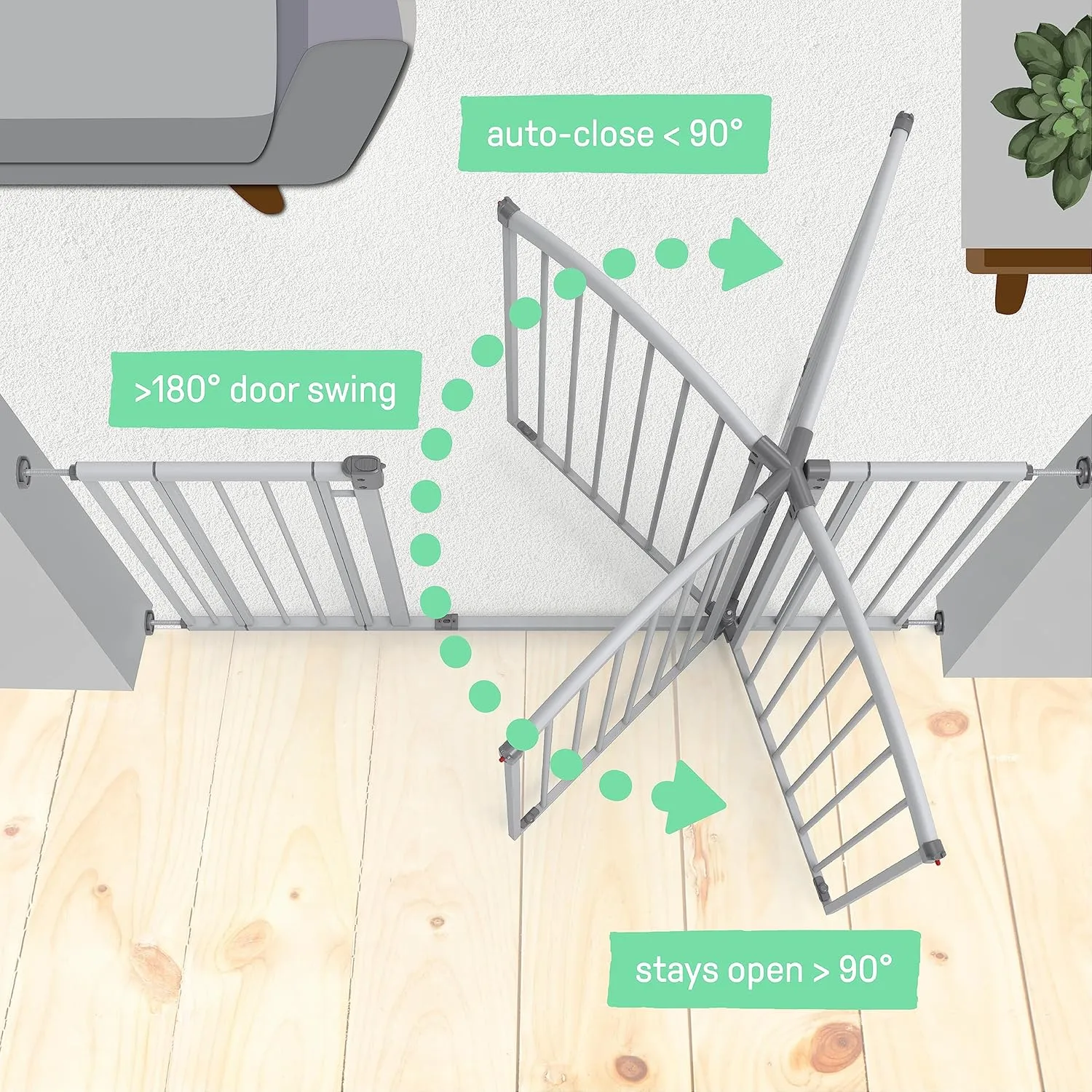 Summer Infant Extra Tall & Wide Safety Pet and Baby Gate, 29.5"-53" Wide, 38" Tall, Pressure or Hardware Mounted, Install on Wall or Banister in Doorway or Stairway, Auto Close Walk-Thru Door - Gray