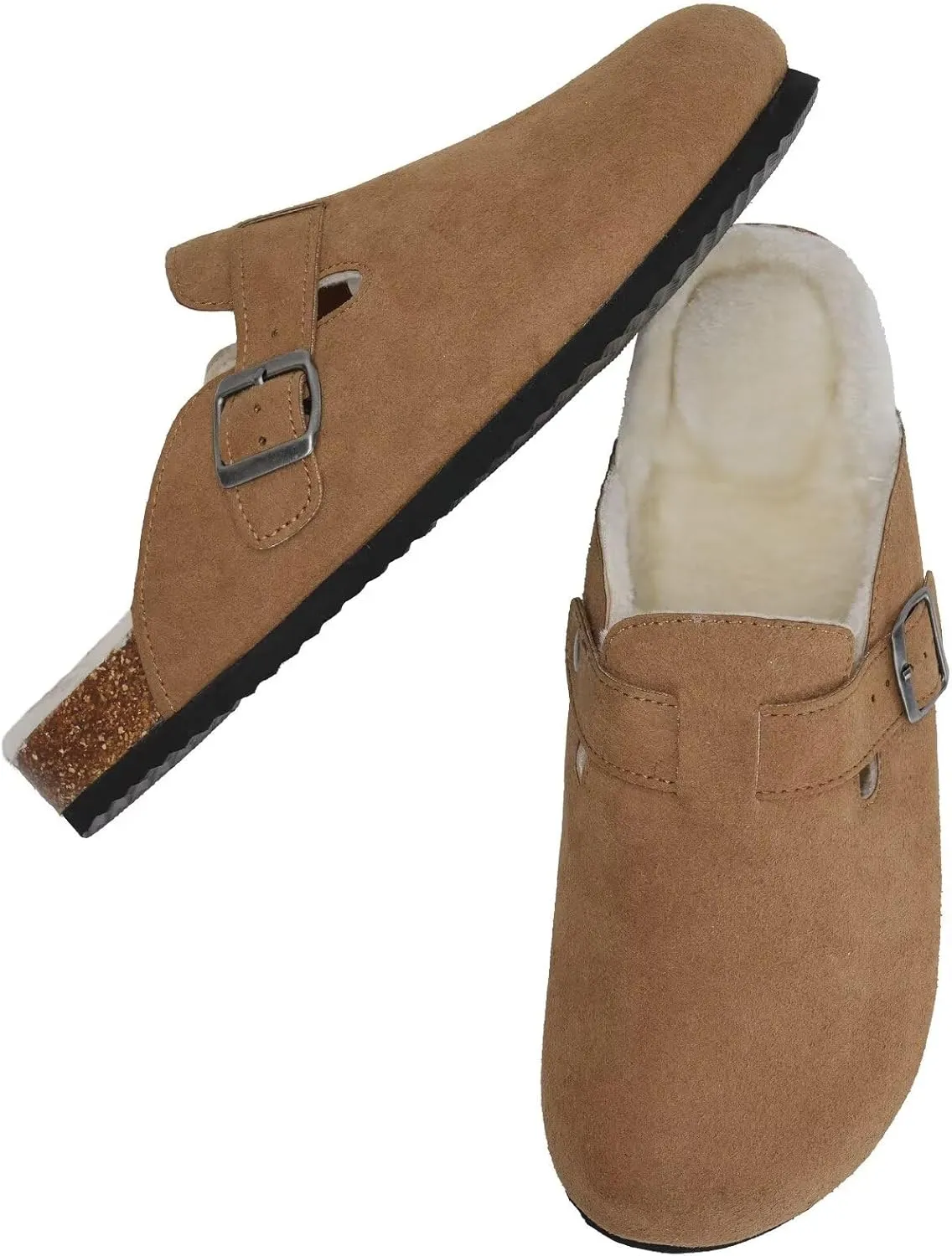 Torotto Womens Clogs Fuzzy Cork Footbed Slippers Arch Support Potato Shoes with Adjustable Buckle