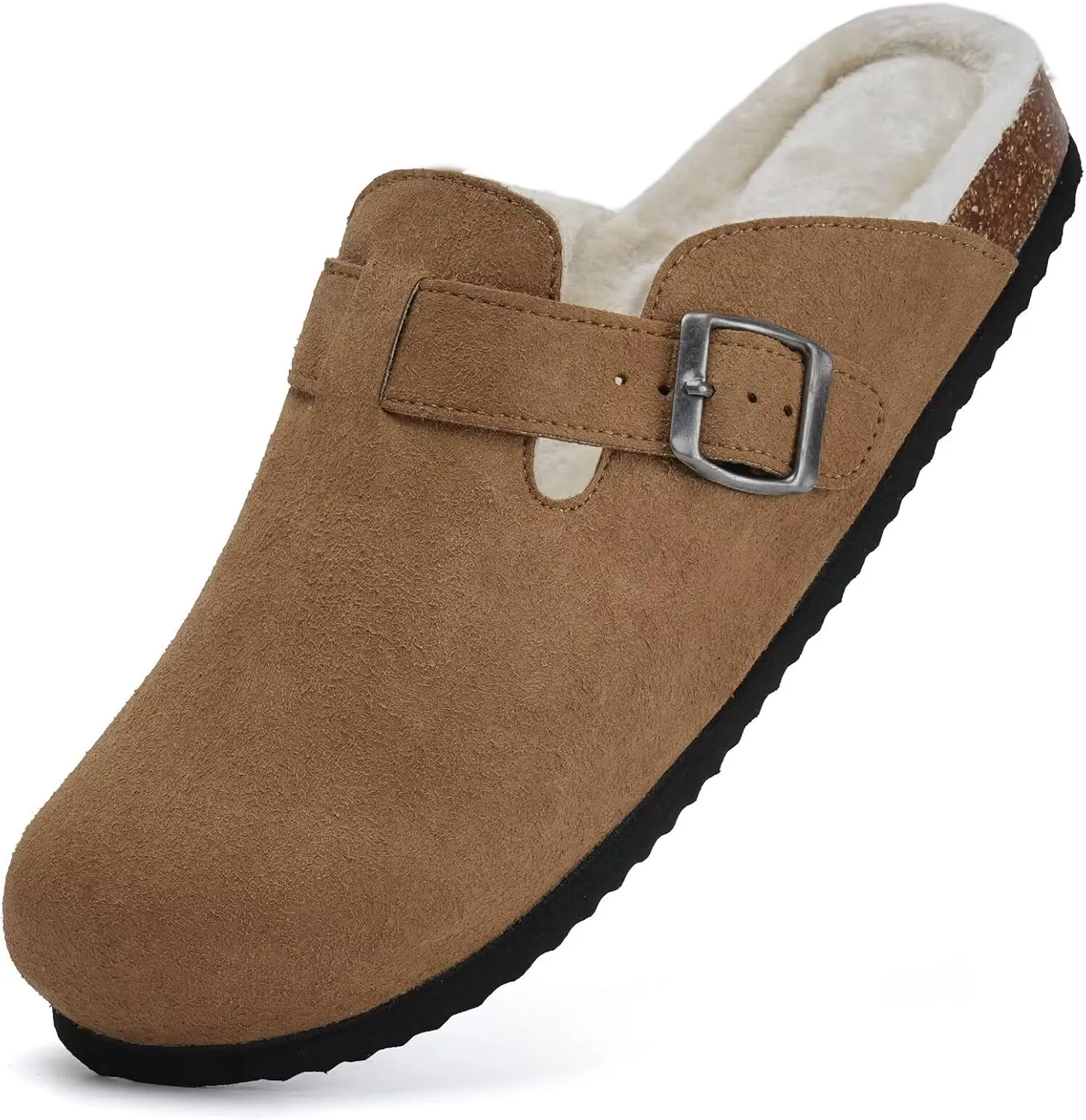 Torotto Womens Clogs Fuzzy Cork Footbed Slippers Arch Support Potato Shoes with Adjustable Buckle