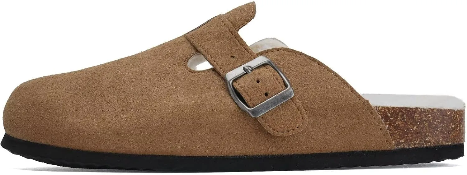 Torotto Womens Clogs Fuzzy Cork Footbed Slippers Arch Support Potato Shoes with Adjustable Buckle