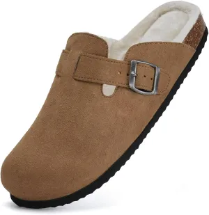 Torotto Womens Clogs Fuzzy Cork Footbed Slippers Arch Support Potato Shoes with Adjustable Buckle