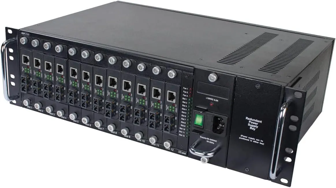 Tripp Lite 12-Slot Fiber Media Converter Chassis for Select N784-H and N785-H Models, Convert to SC, ST & SFP Fiber Types, 3U Rack Mount, Compatible with AC or DC Power, 1-Year Warranty (N785-CH12)
