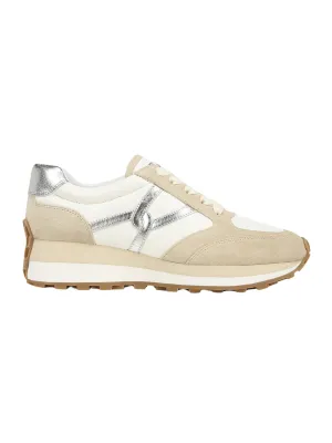 Valentina Mixed Leather Silver Retro Sneakers