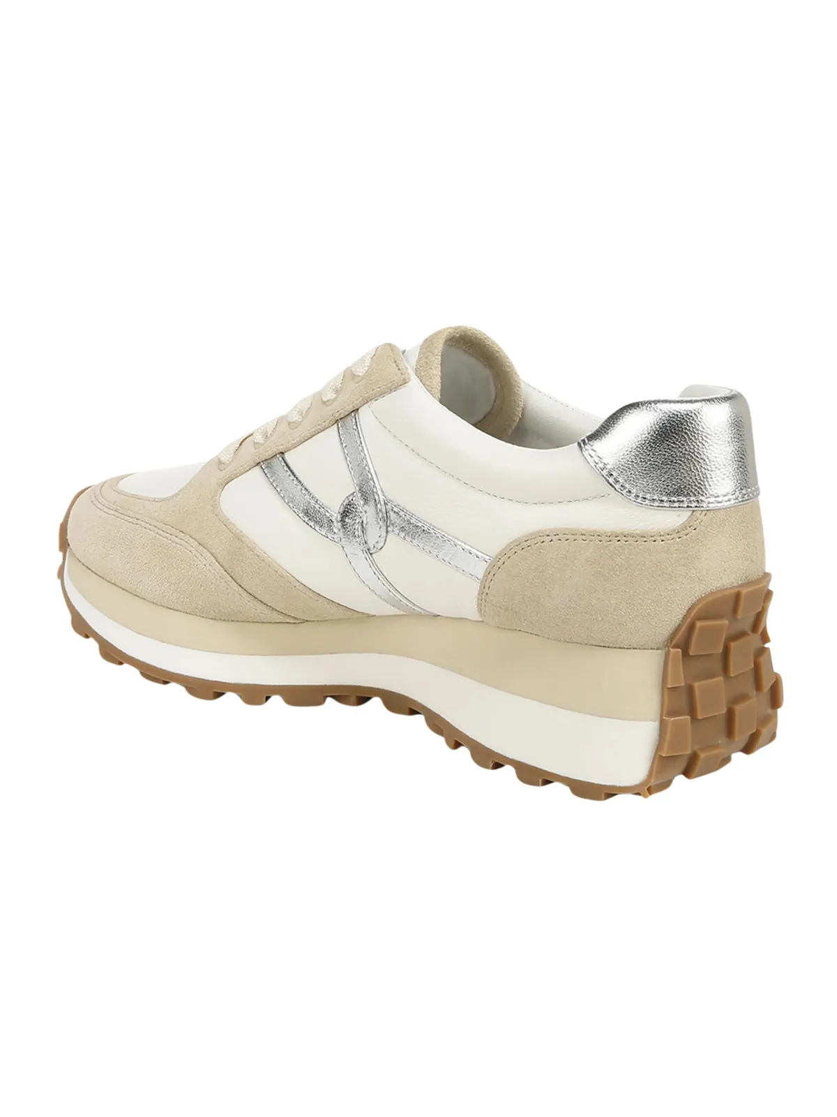 Valentina Mixed Leather Silver Retro Sneakers