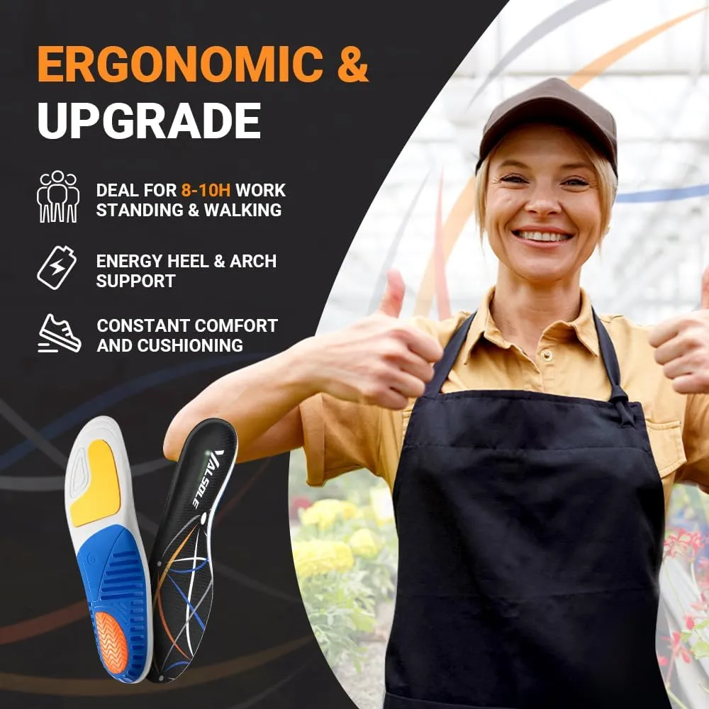 Valsole Plantar Fasciitis Insoles High Arch Support Inserts Orthotic Insoles for Flat Feet Women Men Heavy Duty Support Work Boots Insoles for Standing All Day (M:280mm(Men8-9.5/Women9-10.5), Black)