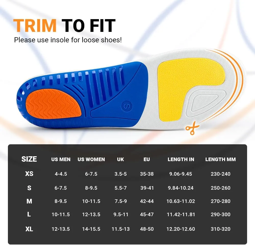 Valsole Plantar Fasciitis Insoles High Arch Support Inserts Orthotic Insoles for Flat Feet Women Men Heavy Duty Support Work Boots Insoles for Standing All Day (M:280mm(Men8-9.5/Women9-10.5), Black)