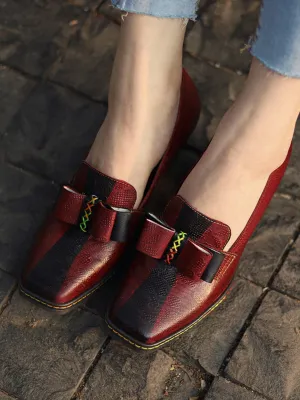 Vicconfy | Rainbow Stitch Bow Floral Embossed Leather Pump