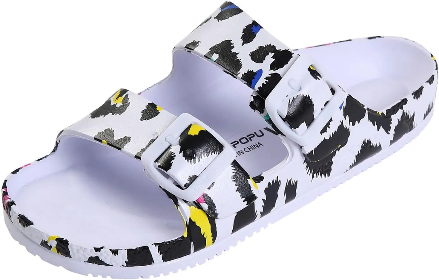 VICT POPU Womens Sandals Adjustable Double Buckle Strap Waterproof EVA Flat Slides