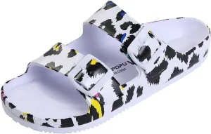 VICT POPU Womens Sandals Adjustable Double Buckle Strap Waterproof EVA Flat Slides