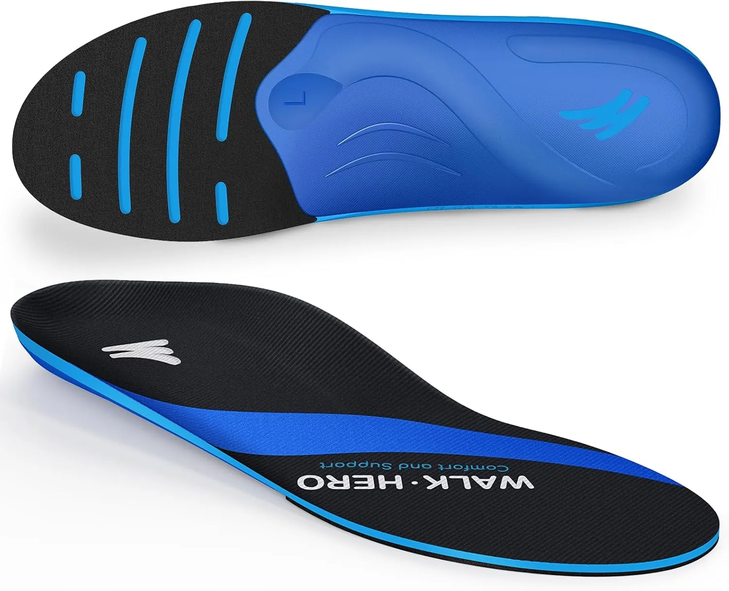WalkHero Plantar Fasciitis Insoles - All-Around Arch Support Inserts with Shock Absorbing and Cushioning, Orthotic Insoles for Flat Feet and Daily Walking (Mens 14-14.5, Navy Blue)