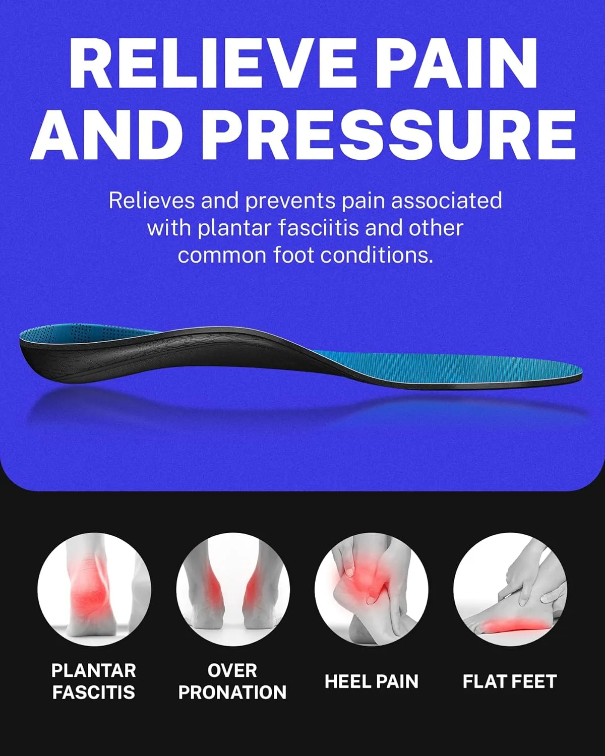 Walkhero Plantar Fasciitis Pain Relief Insoles High Arch Support Orthotic Shoes Inserts, Relieve Flat Feet and Foot Fatigue (Mens 7-7 1/2 | Womens 9-9 1/2, Light Blue)