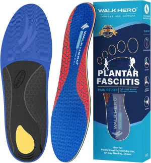 WalkHero Plantar Fasciitis Relief Inserts for Men Women - Arch Support Insoles - Full Length Orthotic Insoles for Foot Pain Arch Pain,Reduces Over-Pronation Mens 8-8.5 | Womens 10-10.5