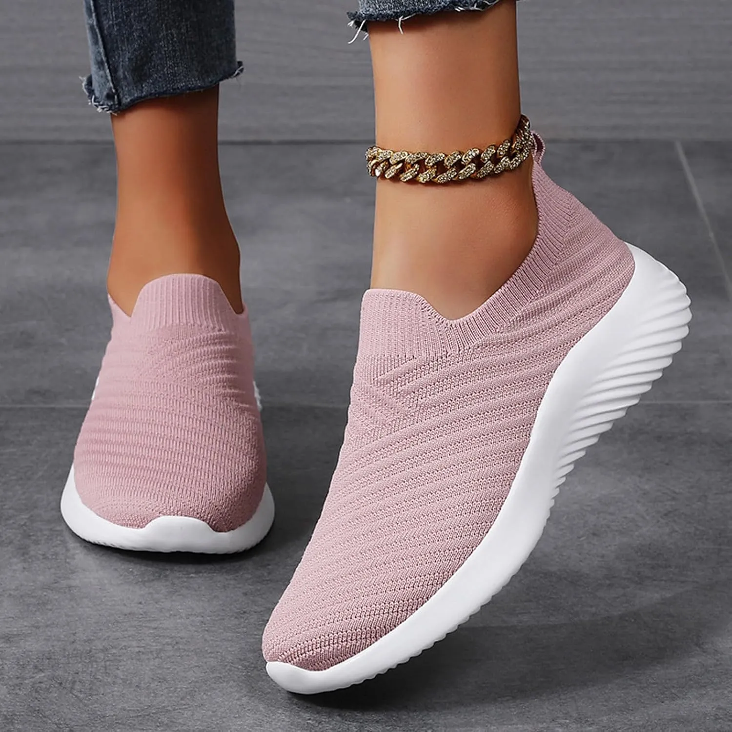 Walking Shoes Women Comfort Slip On Walking Shoes Casual Comfortable Lightweight Breathable Mesh Sock Shoe
