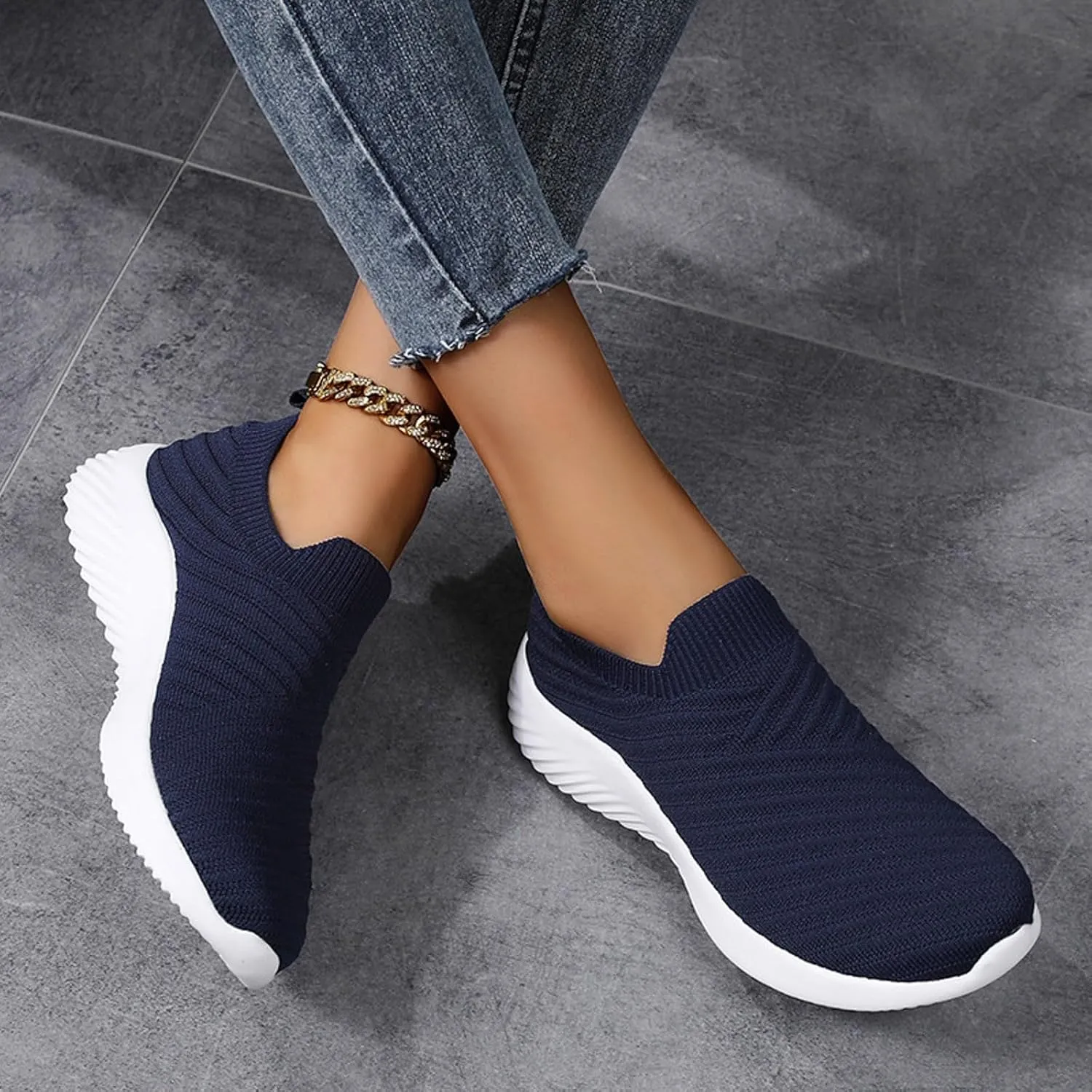 Walking Shoes Women Comfort Slip On Walking Shoes Casual Comfortable Lightweight Breathable Mesh Sock Shoe