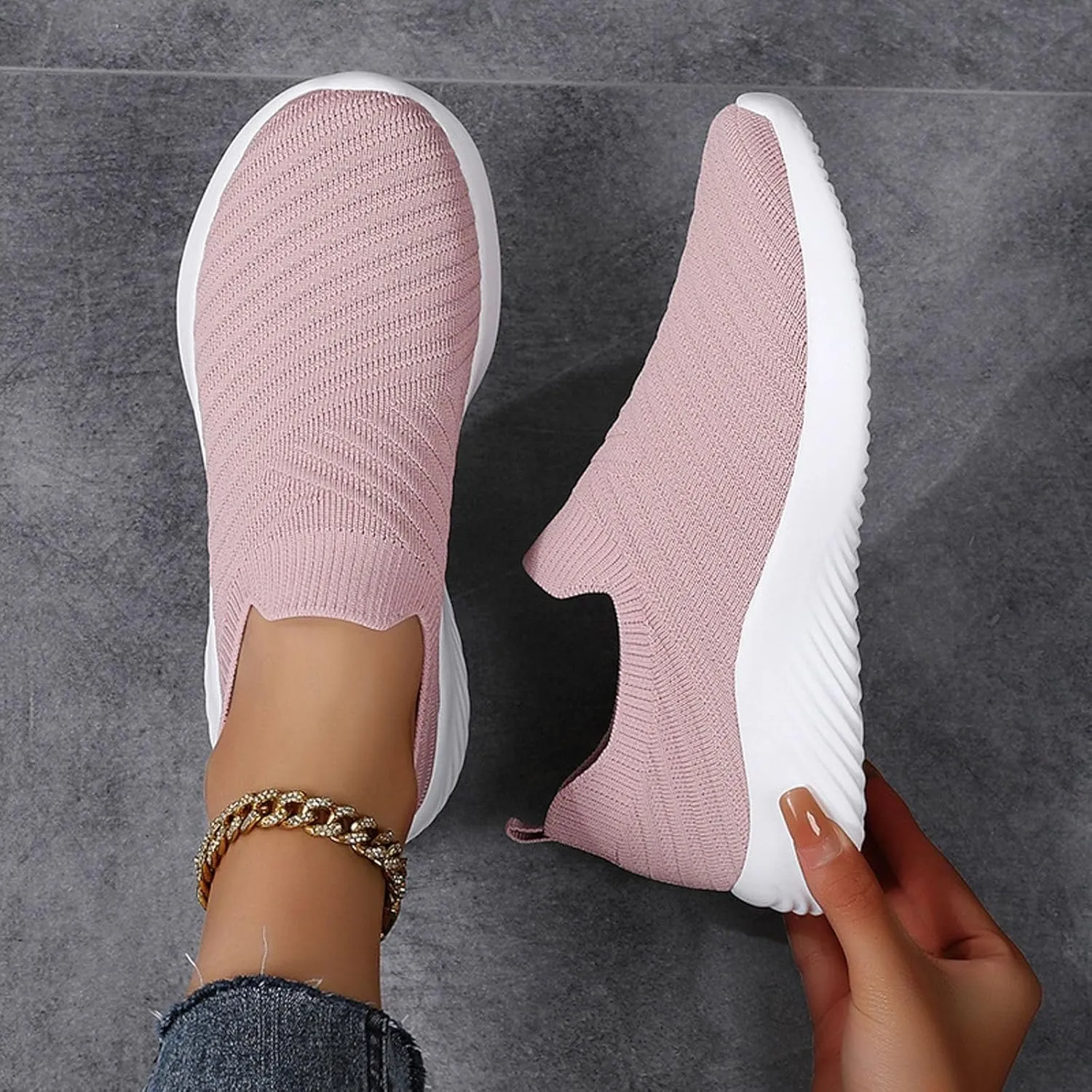 Walking Shoes Women Comfort Slip On Walking Shoes Casual Comfortable Lightweight Breathable Mesh Sock Shoe