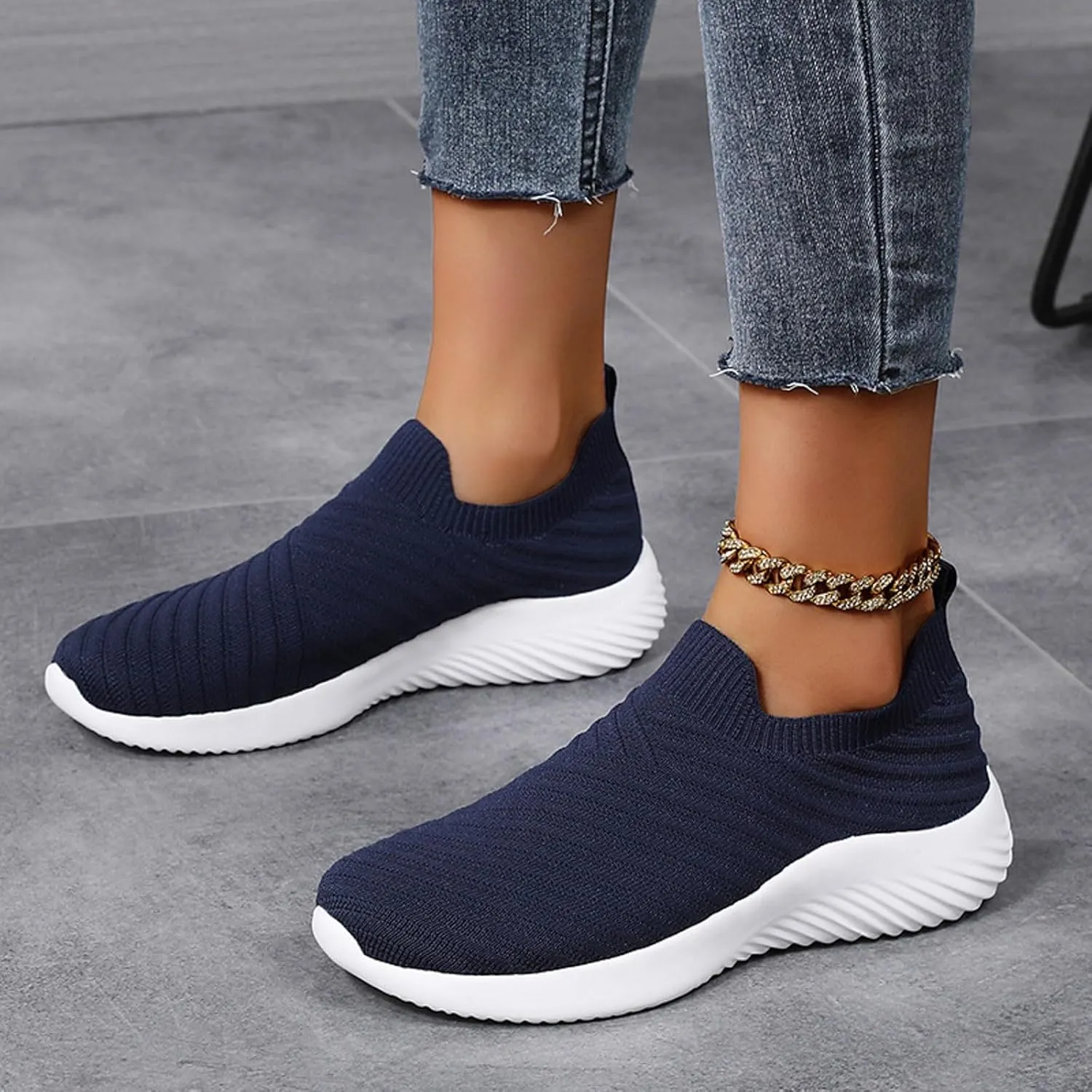 Walking Shoes Women Comfort Slip On Walking Shoes Casual Comfortable Lightweight Breathable Mesh Sock Shoe