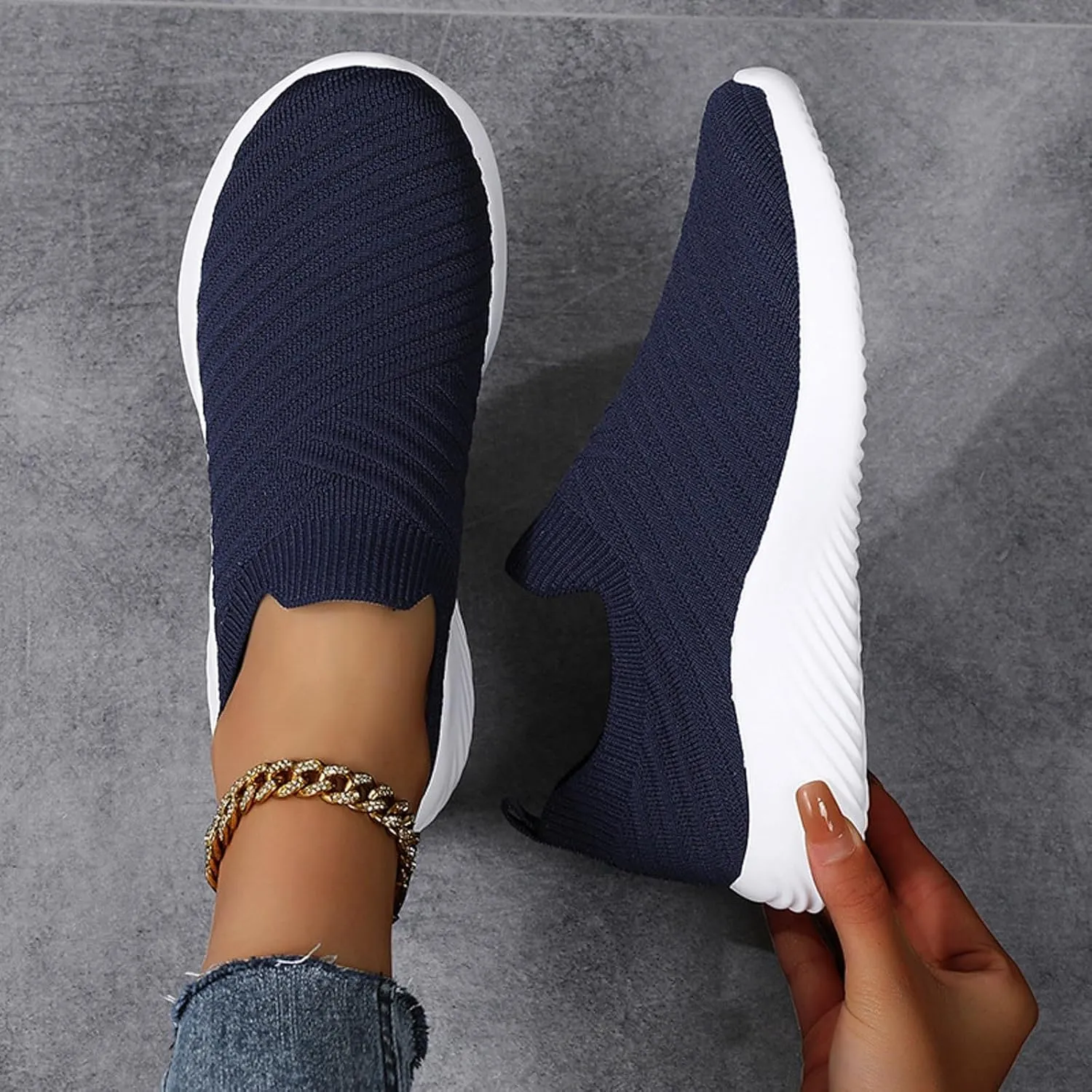 Walking Shoes Women Comfort Slip On Walking Shoes Casual Comfortable Lightweight Breathable Mesh Sock Shoe
