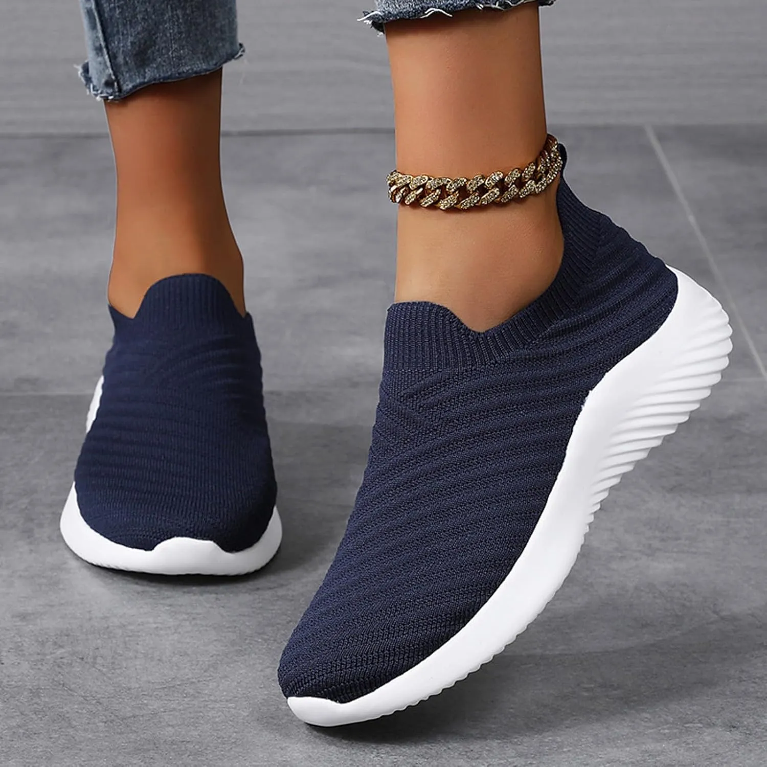 Walking Shoes Women Comfort Slip On Walking Shoes Casual Comfortable Lightweight Breathable Mesh Sock Shoe