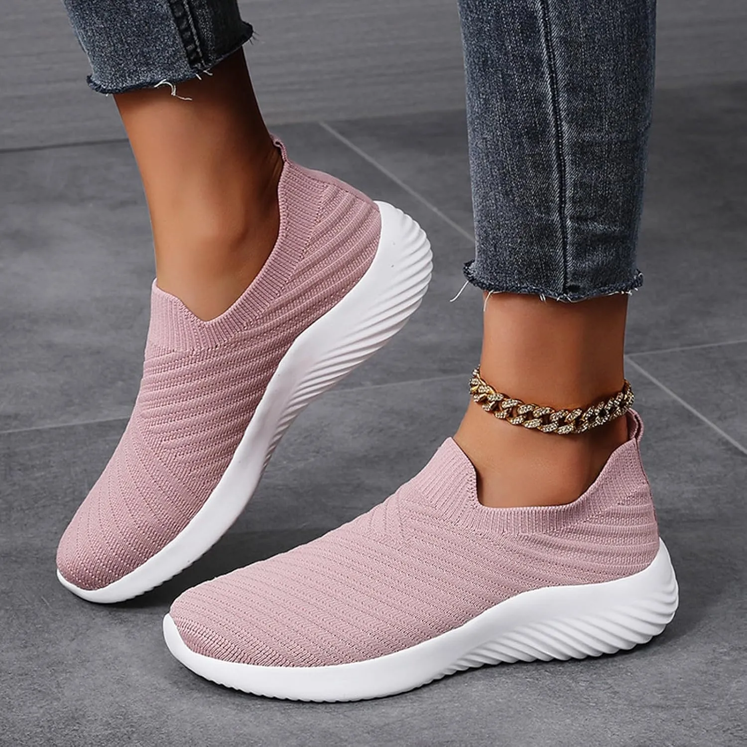 Walking Shoes Women Comfort Slip On Walking Shoes Casual Comfortable Lightweight Breathable Mesh Sock Shoe