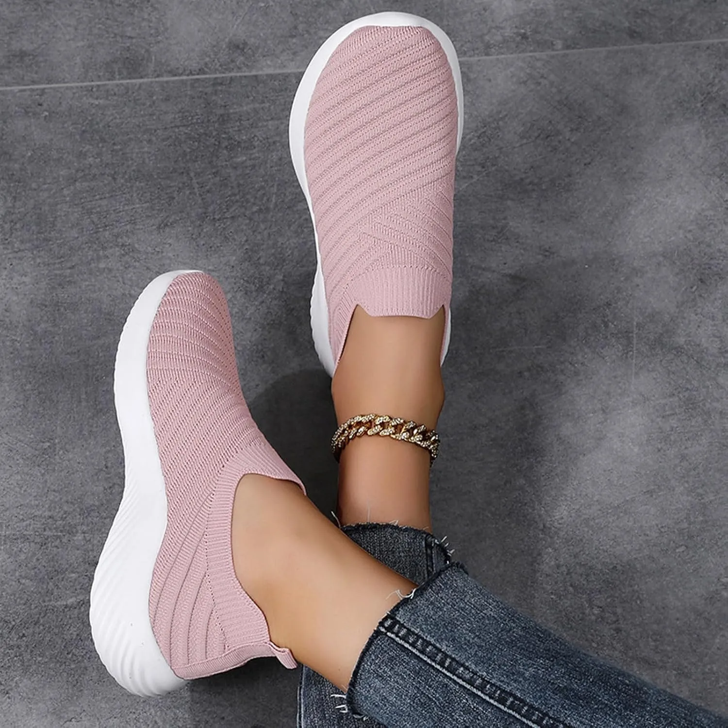 Walking Shoes Women Comfort Slip On Walking Shoes Casual Comfortable Lightweight Breathable Mesh Sock Shoe