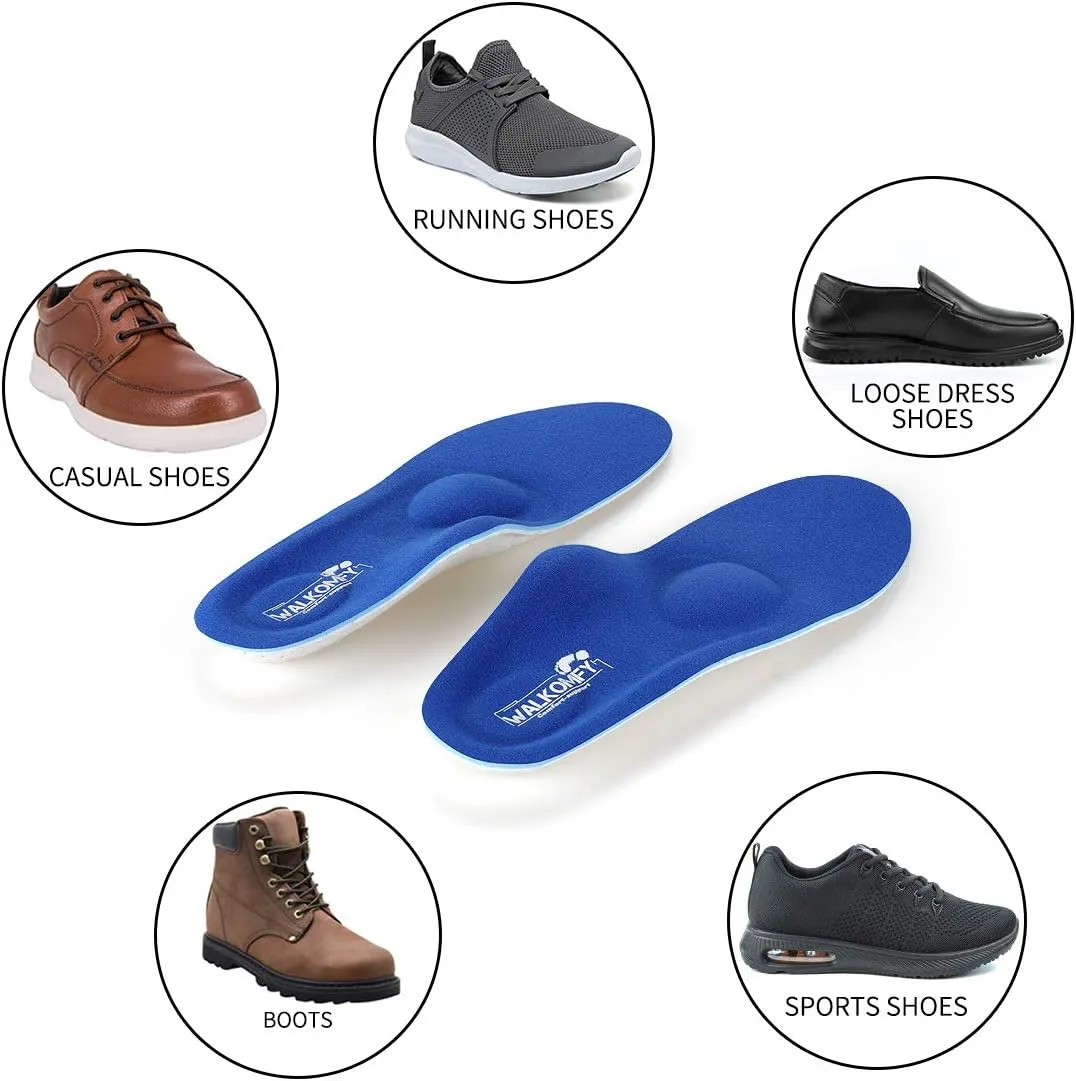 Walkomfy Full Length Orthotic Inserts Arch Support Insole for Flat Feet,Plantar Fasciitis,Feet Pain,Insoles for Men & Women (Mens 12-12 1/2 | Womens 14-14 1/2, 107F-blue)