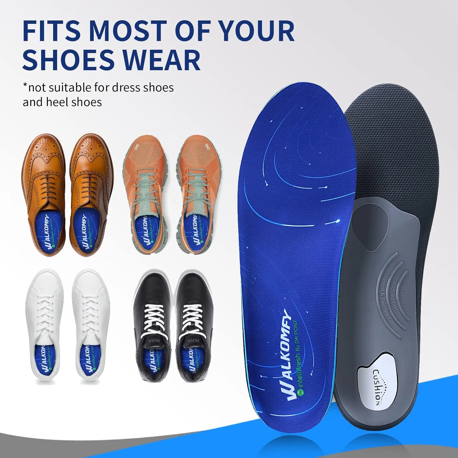 Walkomfy Heavy Duty Support Pain Relief Orthotics - 210  lbs Plantar Fasciitis High Arch Support Insoles for Men Women, Flat Feet Orthotic Insert, Work Boot Shoe Insole, Absorb Shock with Every Step