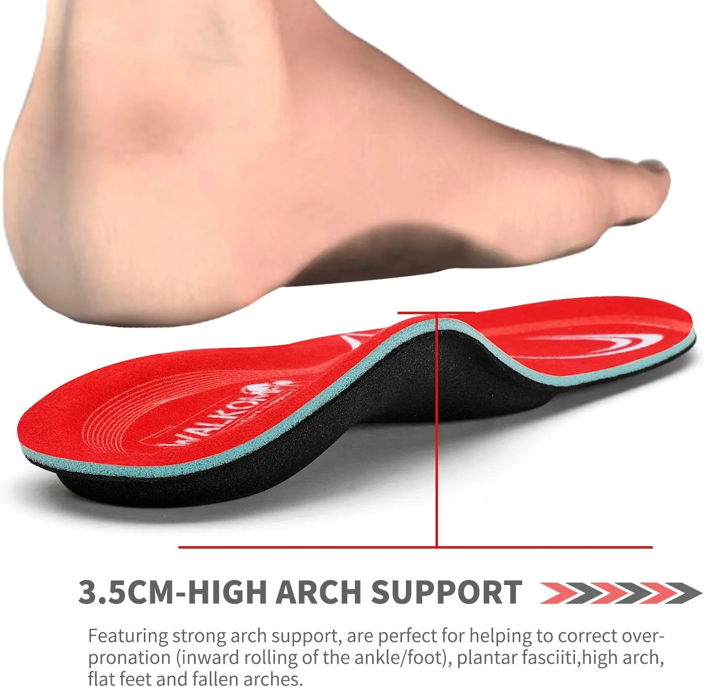 Walkomfy Pain Relief Orthotics, Plantar Fasciitis Arch Support Insoles Shoe Inserts for Maximum Support/All-Day Shock Absorption/Designed for Men and Women 29.5cm