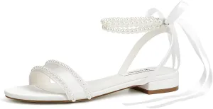 Wedding Flats Pearl Sandals Flat Wedding Shoes for Bride Open Toe Bridal Flats